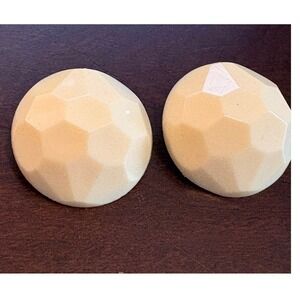 Vintage Germany Cream Faceted Geometric Domed Clip On Earrings West German MCM